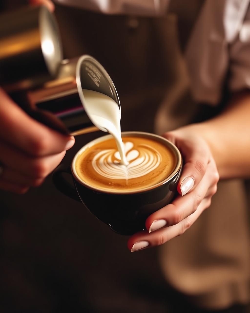 Barista vertiendo arte latte