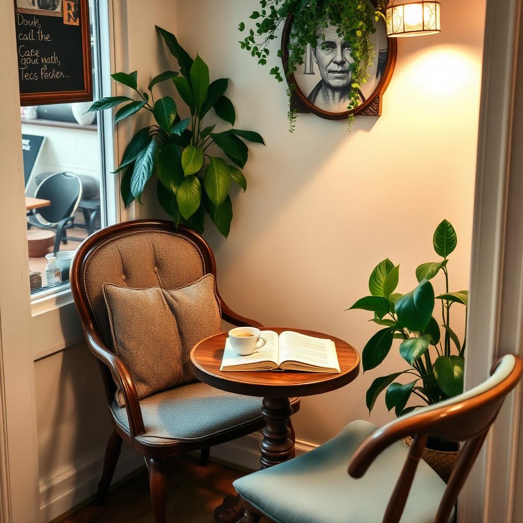Rincón acogedor con café y libro