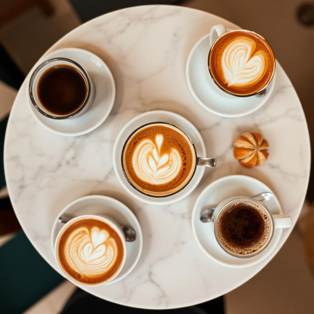 Variedad de cafés sobre mesa de mármol